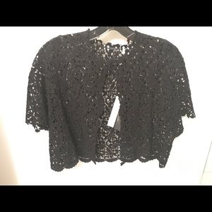Elie Tahari cropped black lace bolero.